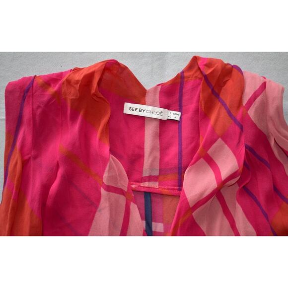 B4 NEW SEE BY CHLOE Pink Multi Printed Summer Dress With Liner Size US 4 IT 40 - Picture 6 of 8